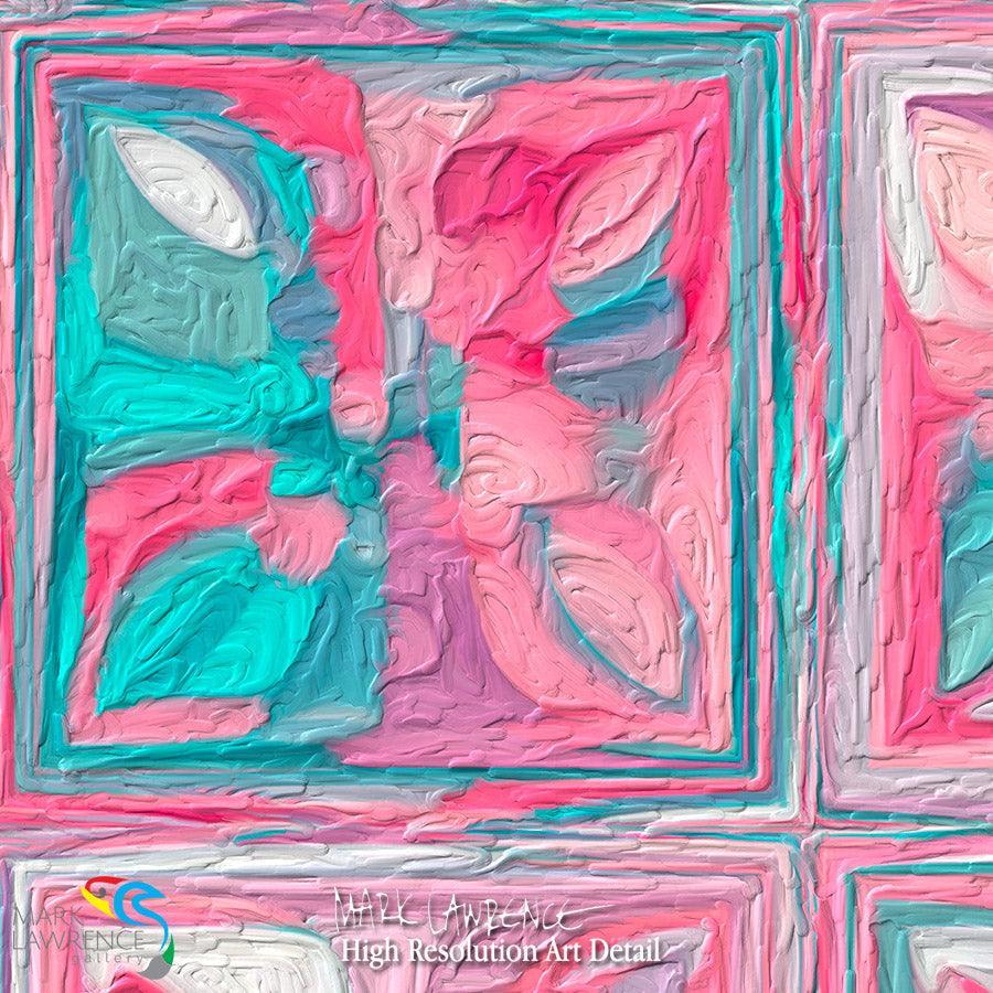 Painting Detail- Colossians 1:16. Divine Geometry. Limited Edition Christian Modern Art. Ultra-hand embellished and textured with rich brush strokes by the artist. Signed & numbered brightly colored Christian abstract art. For by Him all things were created that are in heaven and that are on earth, visible and invisible, whether thrones or dominions or principalities or powers. All things were created through Him and for Him.