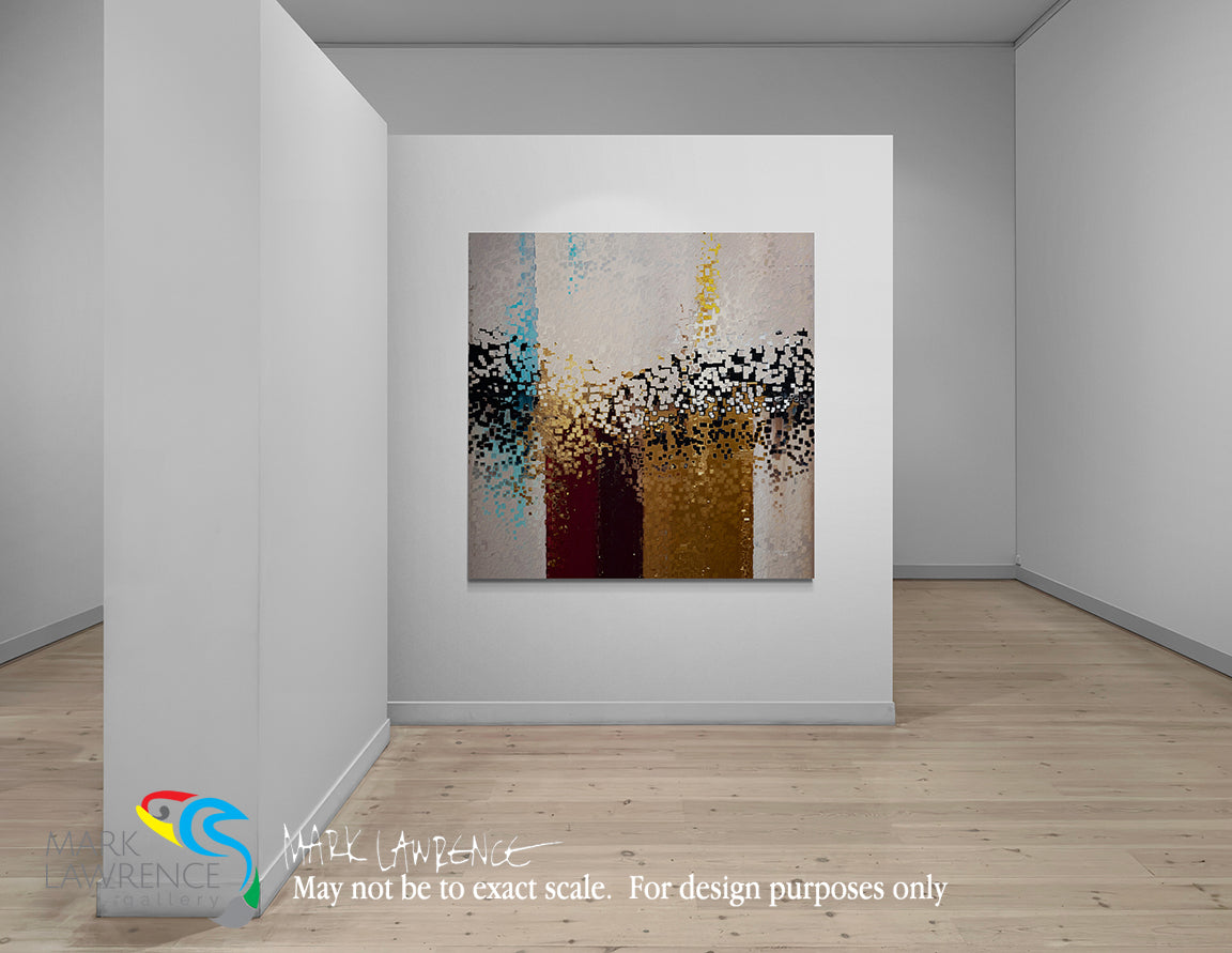 Abstract painting on a white wall in a minimalistic room