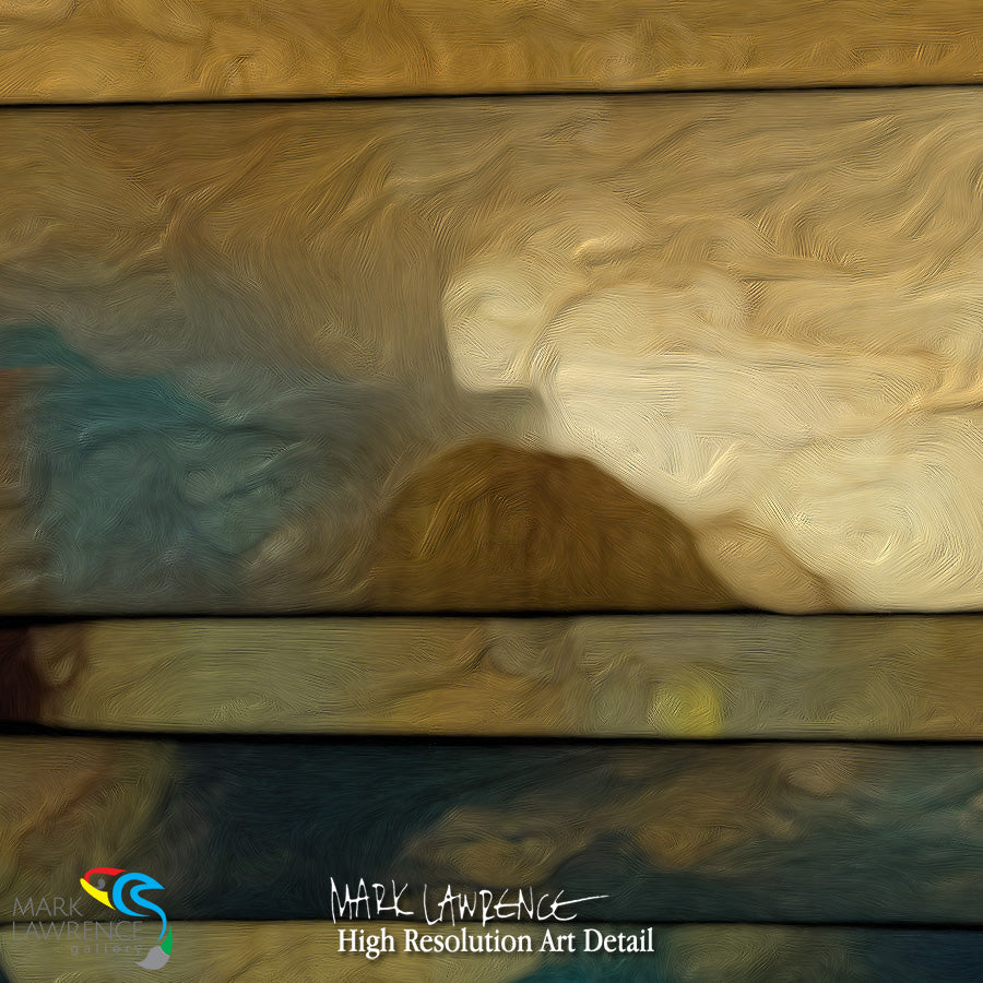 Close-up of a textured surface with wavy patterns in beige, brown, and blue.