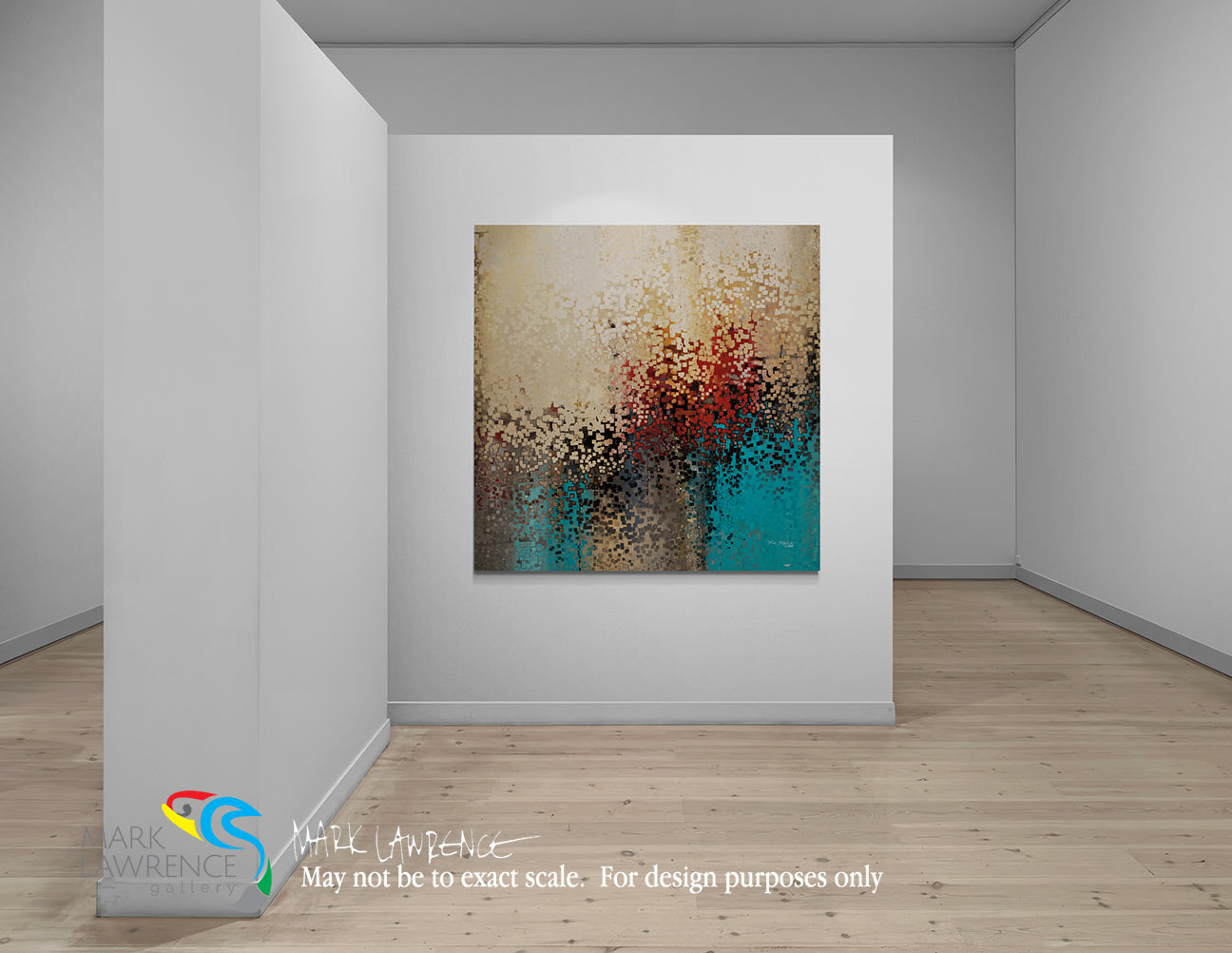 Abstract painting on a white wall in a minimalistic room