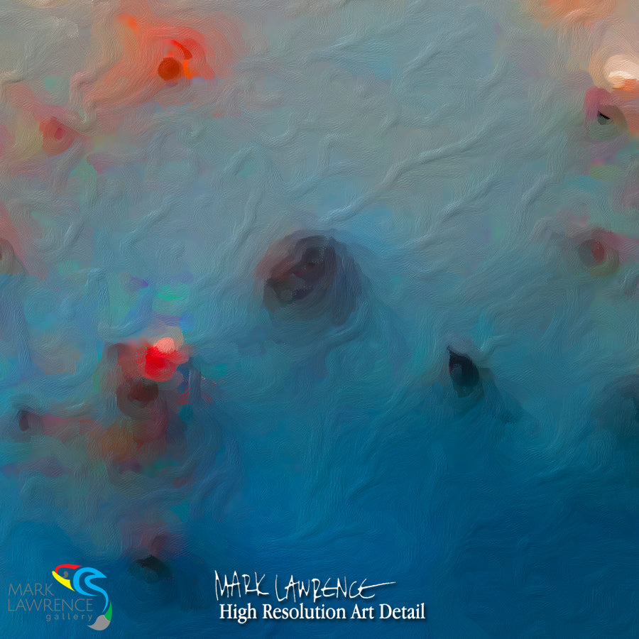 Close-up of the textured brushwork and blue, orange and white detail in Jeremiah 29:11 "Never Lose Hope in Hard Times" by Mark Lawrence