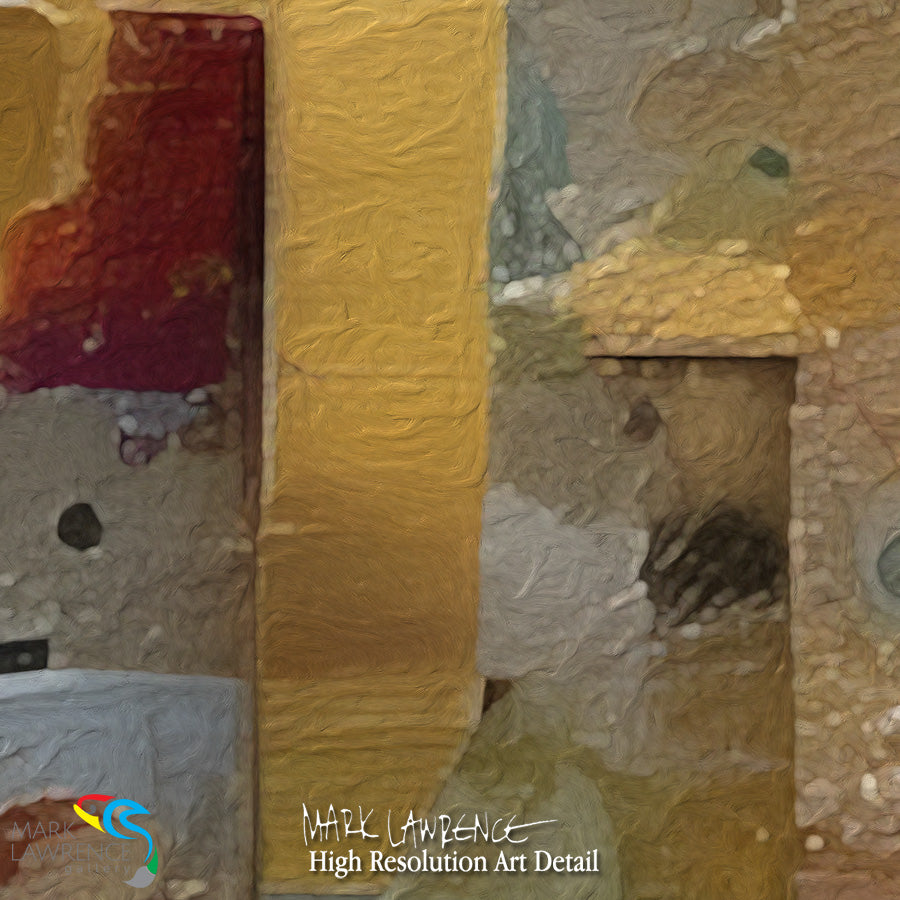 Close-up of textured art with 'Mark Lawrence' signature