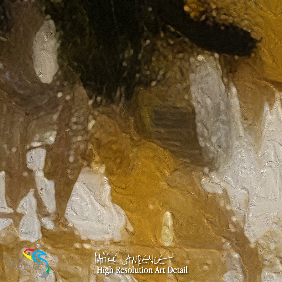 Close-up of textured art with a signature at the bottom right corner