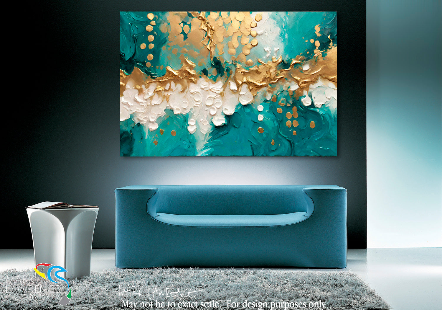 Matthew 5:11-12 "Serenity in Adversity" scripture canvas art displayed on a wall in a modern living room — Christian modern art by Mark Lawrence