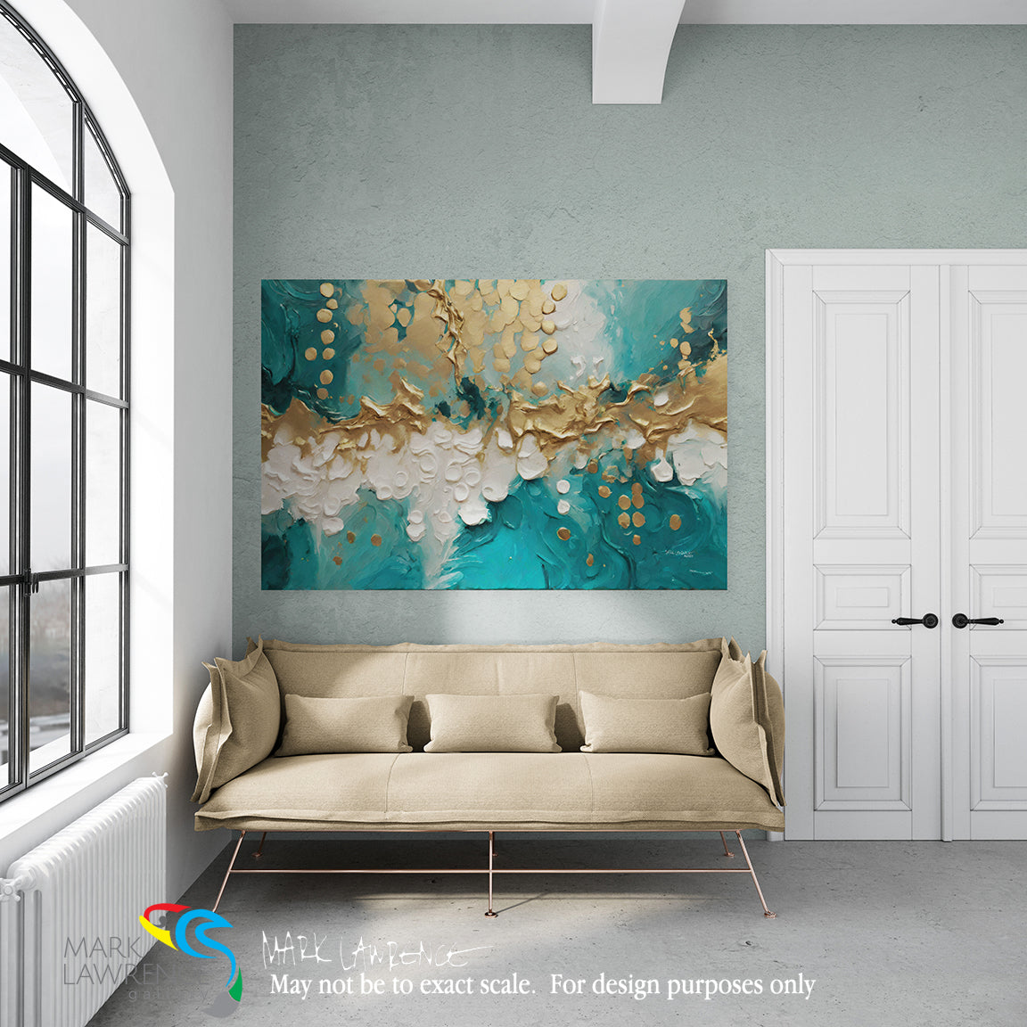 Matthew 5:11-12 "Serenity in Adversity" abstract scripture canvas wall art in a modern room setting by Mark Lawrence