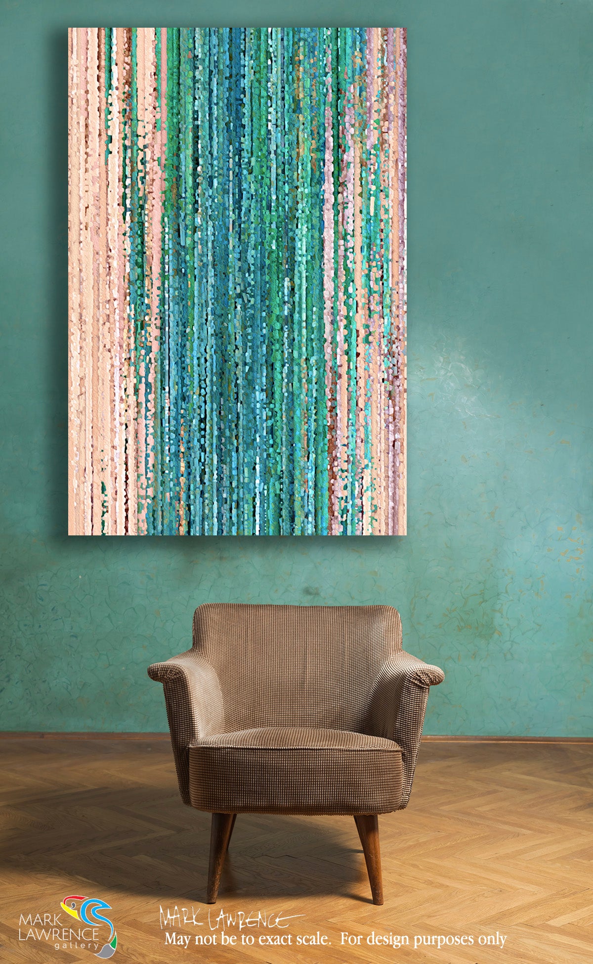 Psalm 46:10 "Be Still" scripture canvas art displayed on a wall in a calm modern room by Mark Lawrence
