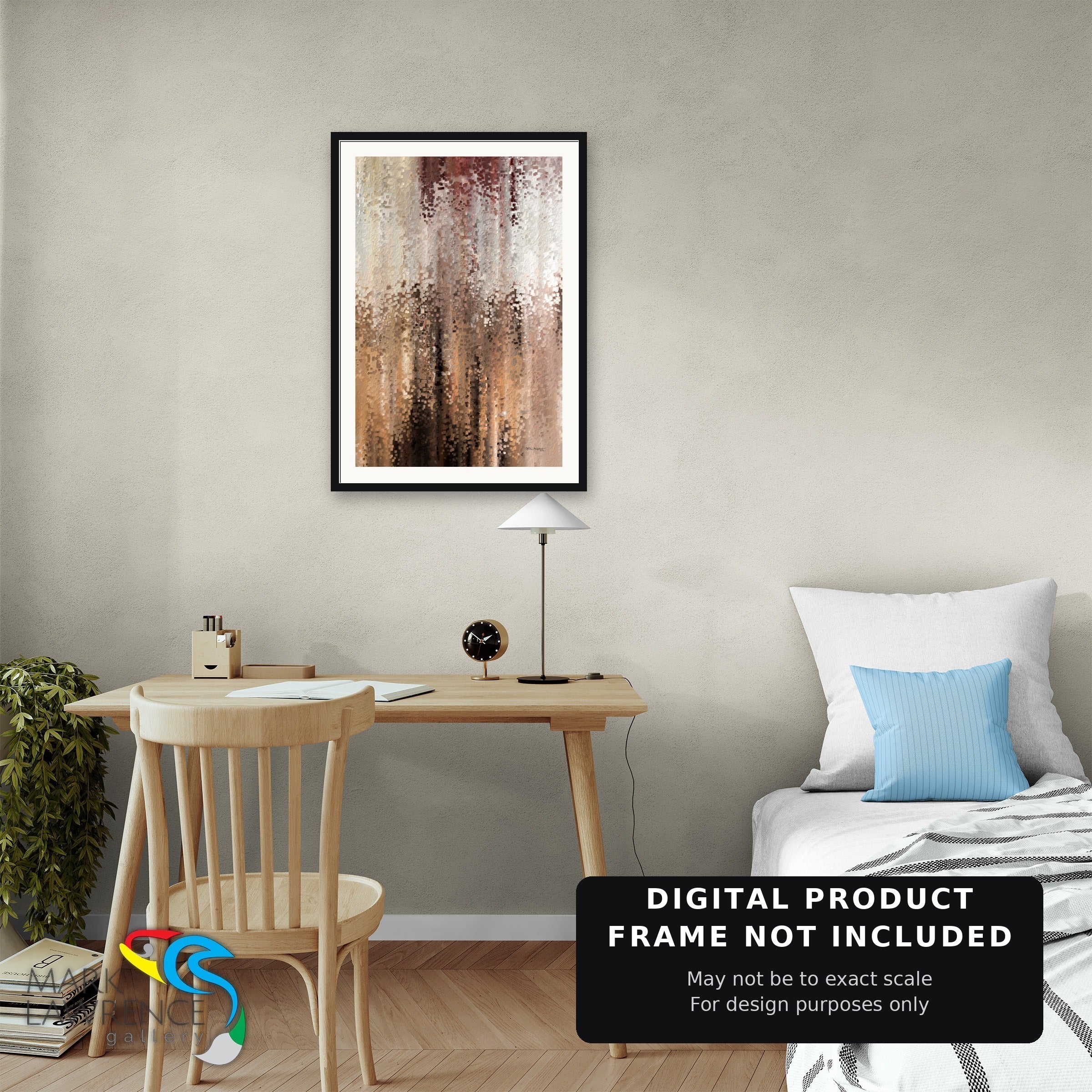 I Am With You Isaiah 41:10 printable art above a wood desk, warm amber and rust abstract scripture print