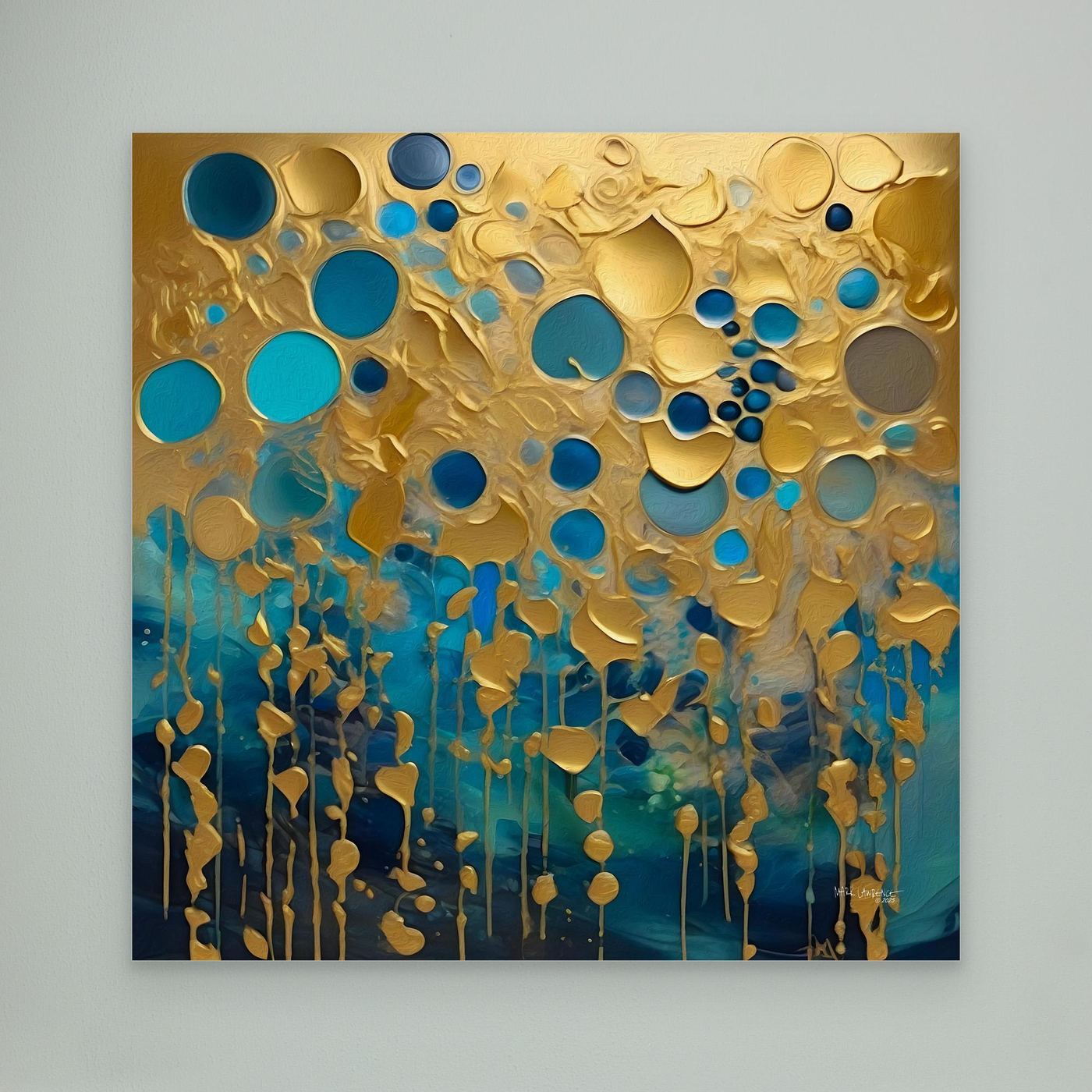 Isaiah 66:12 "Streams of Glory" square scripture canvas in a white float frame — Christian modern art by Mark Lawrence