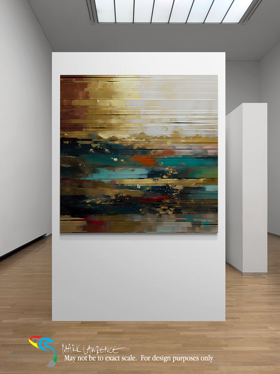 Abstract painting on a white wall in a minimalistic room