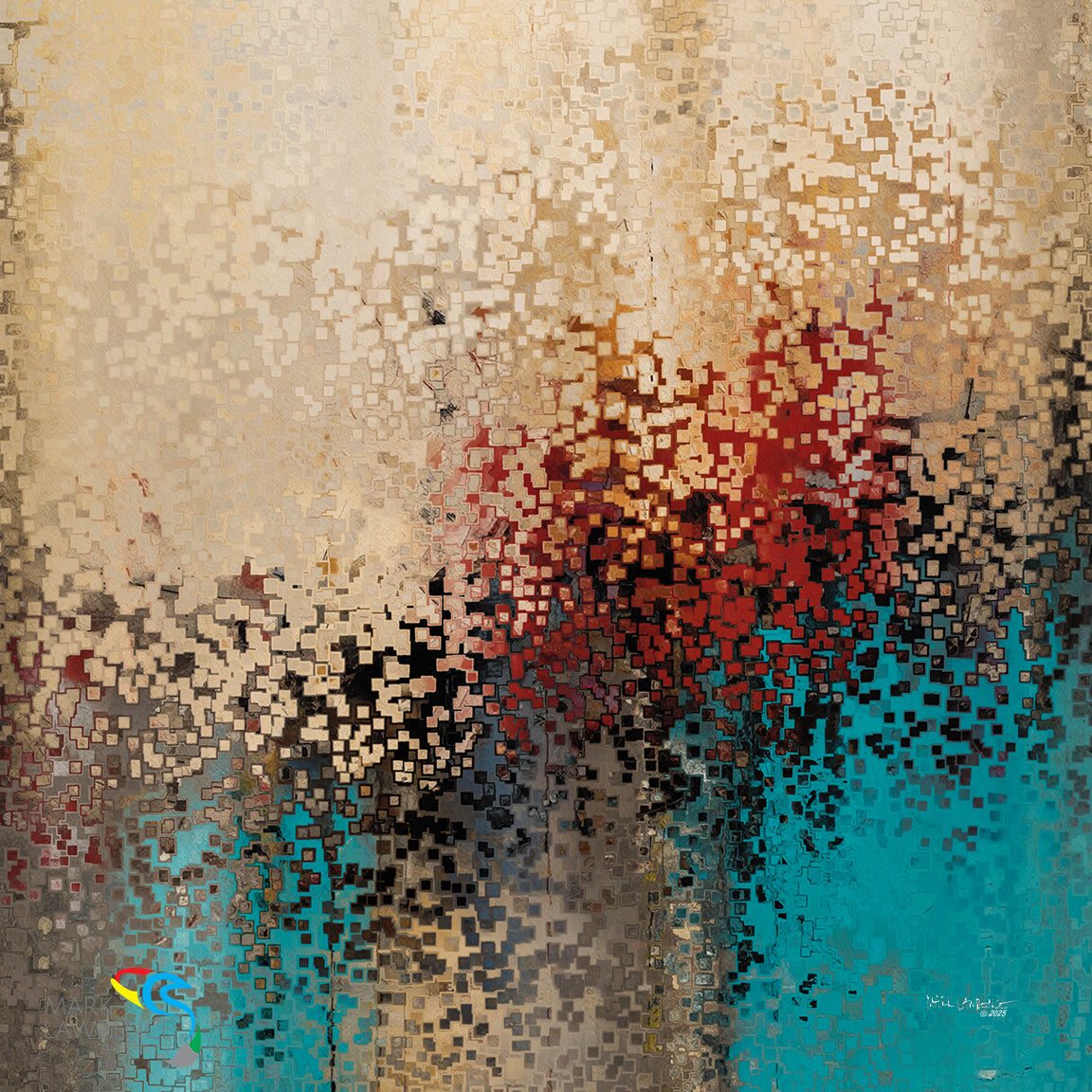 Abstract art with a mix of colors and textures