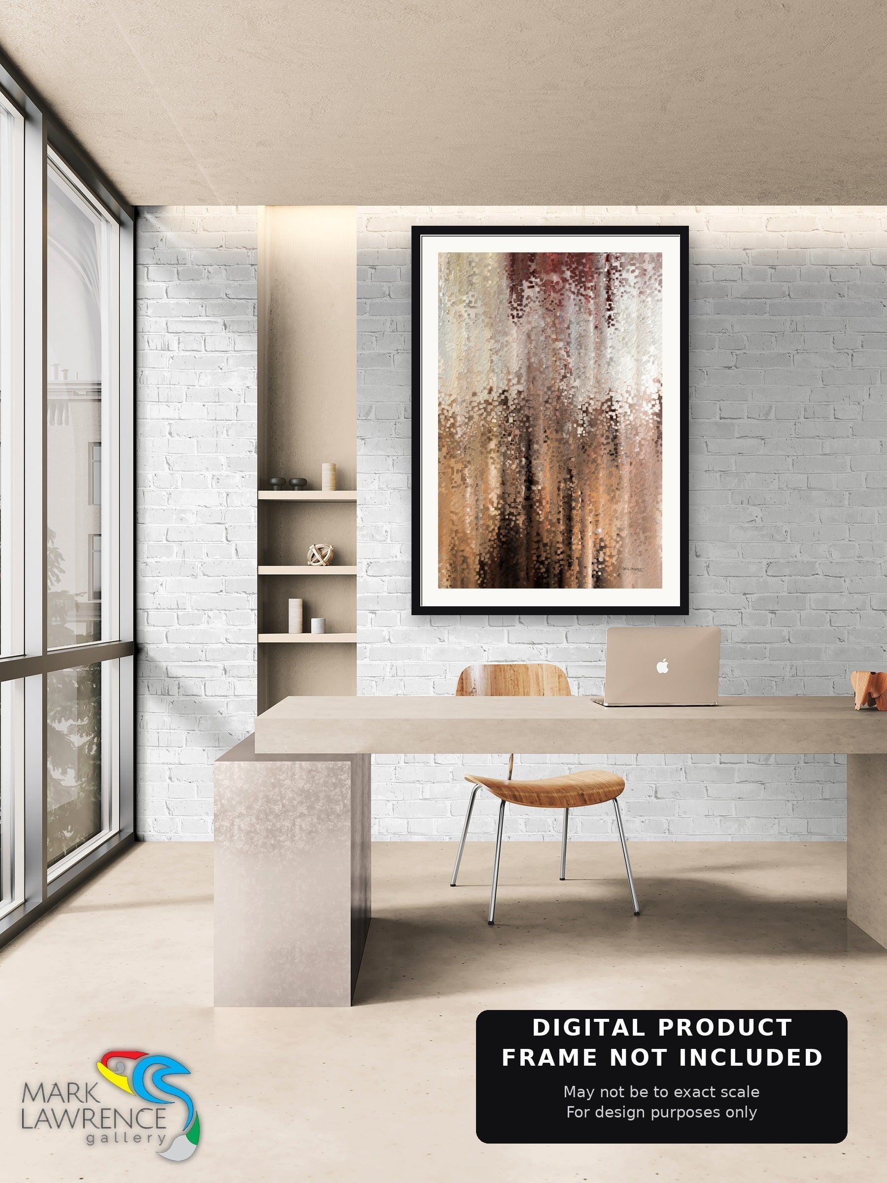 Isaiah 41:10 Christian wall art in a modern brick office with window views, warm abstract painting by Mark Lawrence