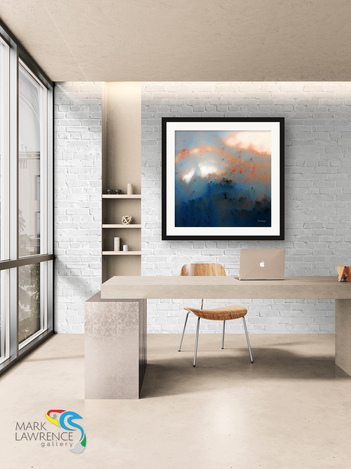 Jeremiah 29:11 Christian wall art in a modern office with window views, abstract painting by Mark Lawrence